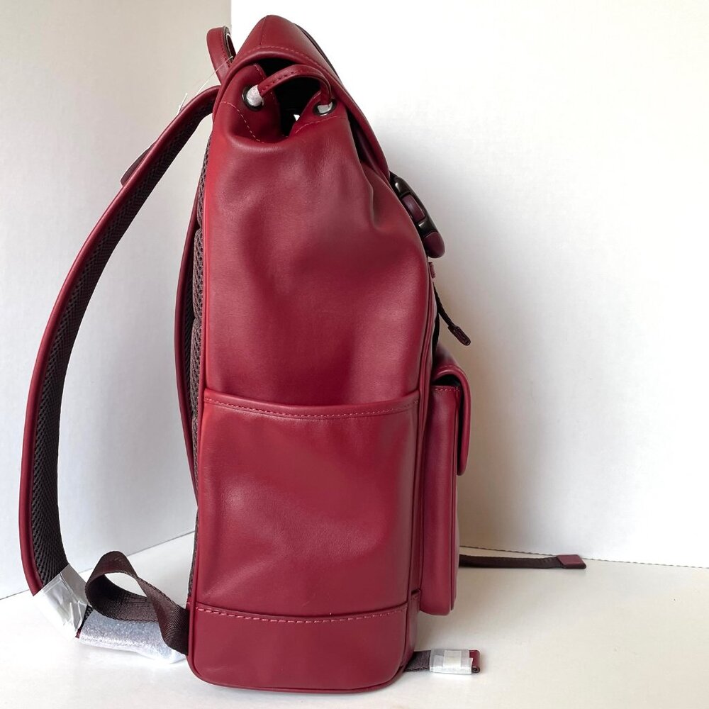 Coach League Flap Backpack Dark Ruby Leather Lapt… - image 4